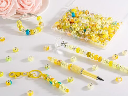 ZHIYUXI 200PCS 12Styles European Large Hole Assorted Beads Bulk for Jewelry Making Rhinestone Big Hole Spacer Lampwork Murano Glass Beads for Charms Bracelet Making Necklace DIY Craft in Saudi Arabia