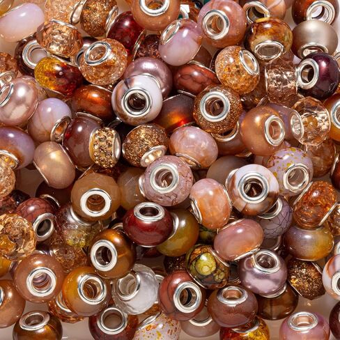 ZHIYUXI 200PCS 12Styles European Large Hole Assorted Beads Bulk for Jewelry Making Rhinestone Big Hole Spacer Lampwork Murano Glass Beads for Charms Bracelet Making Necklace DIY Craft in Saudi Arabia