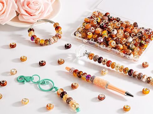 ZHIYUXI 200PCS 12Styles European Large Hole Assorted Beads Bulk for Jewelry Making Rhinestone Big Hole Spacer Lampwork Murano Glass Beads for Charms Bracelet Making Necklace DIY Craft in Saudi Arabia