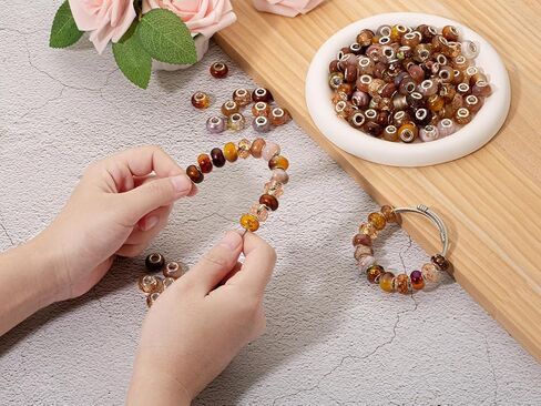 ZHIYUXI 200PCS 12Styles European Large Hole Assorted Beads Bulk for Jewelry Making Rhinestone Big Hole Spacer Lampwork Murano Glass Beads for Charms Bracelet Making Necklace DIY Craft in Saudi Arabia
