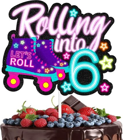 "Rolling into" cake topper roller skating theme 8th birthday happy roller skates decoration, boy and girl birthday party, club hip hop party, or disco party decoration, birthday gift for kids.LIANGSS in Kuwait