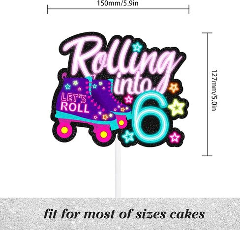 "Rolling into" cake topper roller skating theme 8th birthday happy roller skates decoration, boy and girl birthday party, club hip hop party, or disco party decoration, birthday gift for kids.LIANGSS in Kuwait