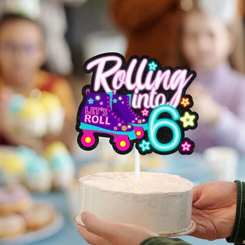 "Rolling into" cake topper roller skating theme 8th birthday happy roller skates decoration, boy and girl birthday party, club hip hop party, or disco party decoration, birthday gift for kids.LIANGSS in Kuwait