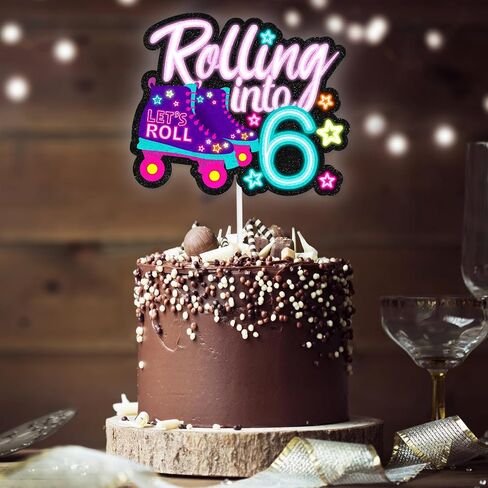 "Rolling into" cake topper roller skating theme 8th birthday happy roller skates decoration, boy and girl birthday party, club hip hop party, or disco party decoration, birthday gift for kids.LIANGSS in Kuwait