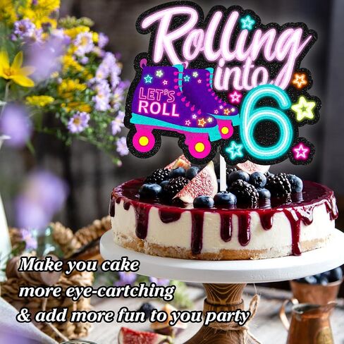 "Rolling into" cake topper roller skating theme 8th birthday happy roller skates decoration, boy and girl birthday party, club hip hop party, or disco party decoration, birthday gift for kids.LIANGSS in Kuwait