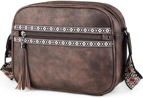حقائب FADEON Crossbody للنساء مصممة حقيبة كروس بودي من جلد البولي يوريثان محفظة كتف بحزام عريض وشرابة in Kuwait