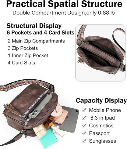 حقائب FADEON Crossbody للنساء مصممة حقيبة كروس بودي من جلد البولي يوريثان محفظة كتف بحزام عريض وشرابة in Kuwait
