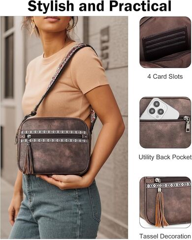 حقائب FADEON Crossbody للنساء مصممة حقيبة كروس بودي من جلد البولي يوريثان محفظة كتف بحزام عريض وشرابة in Kuwait