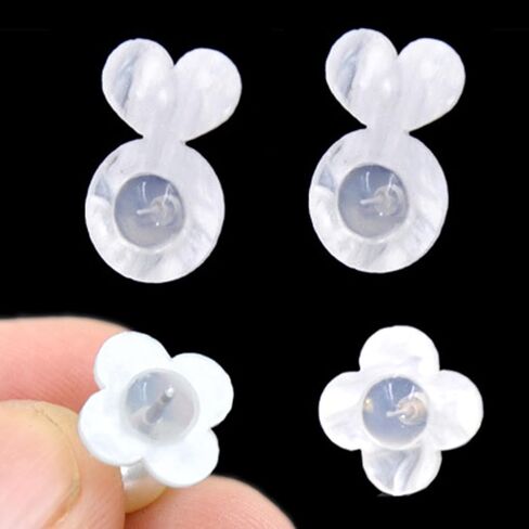 Earring Lifter Backs,Replacements Rubber Earring Backs for Droopy Ears 4PCS Plastic Flower&Heart Locking Earring Support Backings for Heavy Earrings Comfortable Earring Backers for Studs (White H&F) in Kuwait