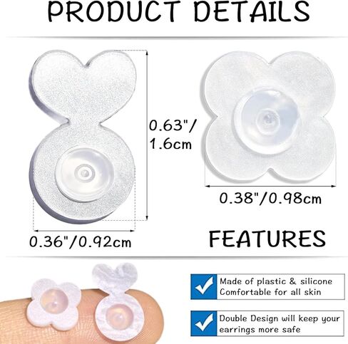 Earring Lifter Backs,Replacements Rubber Earring Backs for Droopy Ears 4PCS Plastic Flower&Heart Locking Earring Support Backings for Heavy Earrings Comfortable Earring Backers for Studs (White H&F) in Kuwait