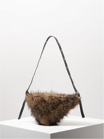 MakeMeChic Women's Faux Fur Top Handle Triangle Shoulder Handbag Teddy Plush Purse Y2K Tote Bag in Saudi Arabia