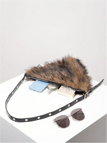 MakeMeChic Women's Faux Fur Top Handle Triangle Shoulder Handbag Teddy Plush Purse Y2K Tote Bag in Saudi Arabia