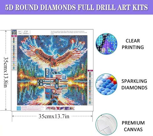 Independence day Diamond Painting Kits for Adults, 250th Anniversary Diamond Art Kits for Adults, Round Full Drill Diamond Dots DIY Eagle Gem Painting Picture Crafts Home Wall Decor 12x16 Inch in Kuwait