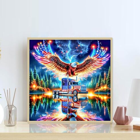 Independence day Diamond Painting Kits for Adults, 250th Anniversary Diamond Art Kits for Adults, Round Full Drill Diamond Dots DIY Eagle Gem Painting Picture Crafts Home Wall Decor 12x16 Inch in Kuwait
