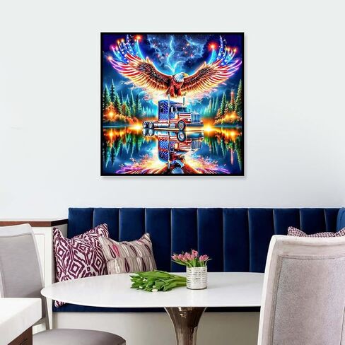 Independence day Diamond Painting Kits for Adults, 250th Anniversary Diamond Art Kits for Adults, Round Full Drill Diamond Dots DIY Eagle Gem Painting Picture Crafts Home Wall Decor 12x16 Inch in Kuwait