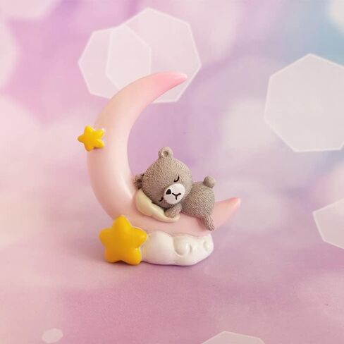 Mini Bear and Moon Cake Topper Figurine Lightweight Ornament Home Decor Gift For Kids Boys Girls Birthday Party Baby Shower Wedding Theme Baby Supplies (Pink) in Saudi Arabia