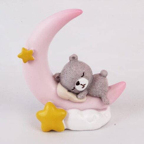 Mini Bear and Moon Cake Topper Figurine Lightweight Ornament Home Decor Gift For Kids Boys Girls Birthday Party Baby Shower Wedding Theme Baby Supplies (Pink) in Saudi Arabia