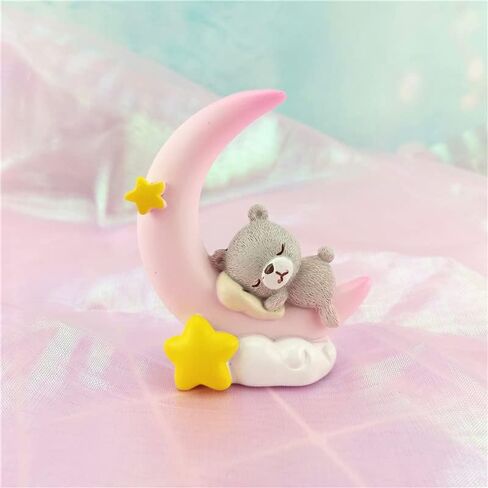 Mini Bear and Moon Cake Topper Figurine Lightweight Ornament Home Decor Gift For Kids Boys Girls Birthday Party Baby Shower Wedding Theme Baby Supplies (Pink) in Saudi Arabia
