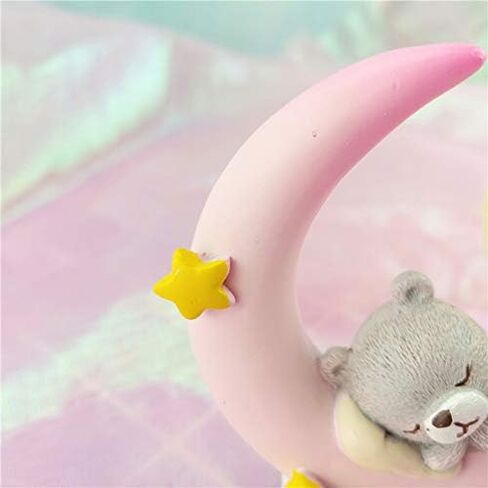 Mini Bear and Moon Cake Topper Figurine Lightweight Ornament Home Decor Gift For Kids Boys Girls Birthday Party Baby Shower Wedding Theme Baby Supplies (Pink) in Saudi Arabia