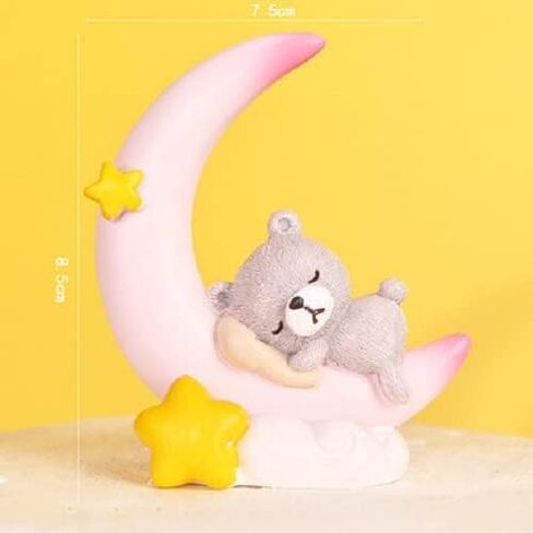 Mini Bear and Moon Cake Topper Figurine Lightweight Ornament Home Decor Gift For Kids Boys Girls Birthday Party Baby Shower Wedding Theme Baby Supplies (Pink) in Saudi Arabia