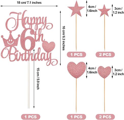 6th Birthday Cake Decorations Set Include 6th Birthday Candles Numeral 6 Cake Candles and Happy 6th Birthday Cake Toppers with Heart Star Cupcake Picks for Birthday Party (Gold Series) in Saudi Arabia