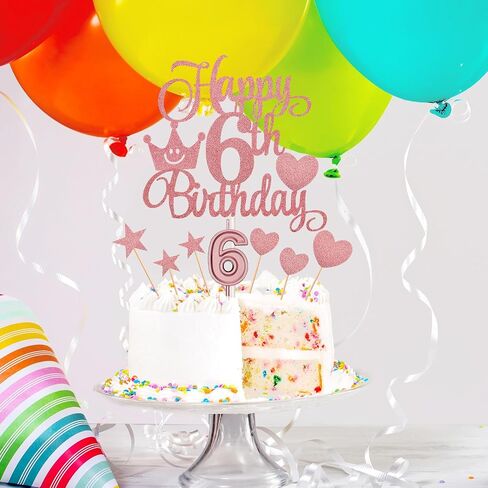 6th Birthday Cake Decorations Set Include 6th Birthday Candles Numeral 6 Cake Candles and Happy 6th Birthday Cake Toppers with Heart Star Cupcake Picks for Birthday Party (Gold Series) in Saudi Arabia