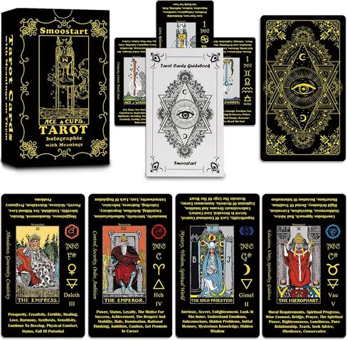 Smoostart Black Tarot Cards for Beginners with Meanings on Them, Surface Laser Cards Holographic Tarot Cards with Guide Book, Tarot Cards Deck with Keywords in Saudi Arabia