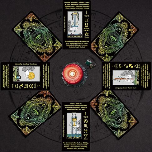 Smoostart Black Tarot Cards for Beginners with Meanings on Them, Surface Laser Cards Holographic Tarot Cards with Guide Book, Tarot Cards Deck with Keywords in Saudi Arabia
