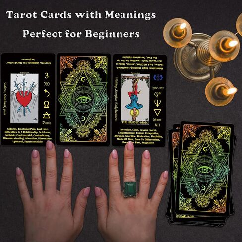 Smoostart Black Tarot Cards for Beginners with Meanings on Them, Surface Laser Cards Holographic Tarot Cards with Guide Book, Tarot Cards Deck with Keywords in Saudi Arabia