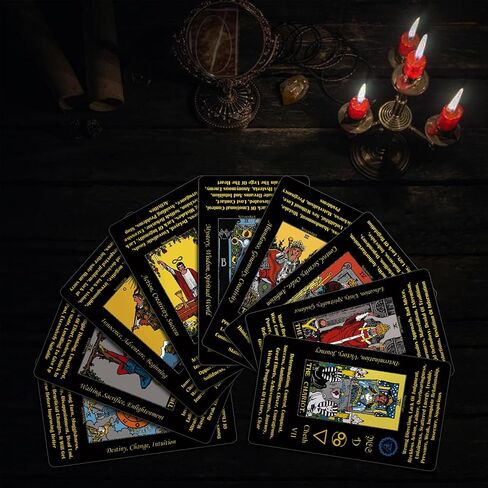 Smoostart Black Tarot Cards for Beginners with Meanings on Them, Surface Laser Cards Holographic Tarot Cards with Guide Book, Tarot Cards Deck with Keywords in Saudi Arabia
