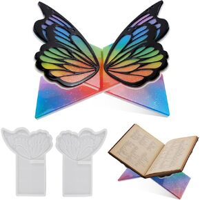 1 Set 2 Pcs Book Holder Stand Silicone Resin Mold Butterfly Shaped Holders for Reading Hands-Free Epoxy Silicone Casting Molds Bookshelf for Reading Books, 3D DIY Crafts