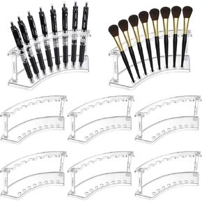 SHUESS 10PCS Acrylic Pen Display Stand, 6-Slot Plastic Pen Holder, Clear Pen Display Rack, Eyebrow Pen Stand Makeup Brush Rack Organizer for Home Office & Store Use