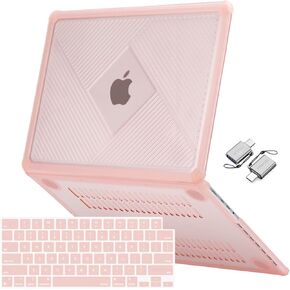 MOSISO Compatible with MacBook Pro 14 inch Case 2025-2021 M4 M3 M2 M1 A3112 A3185 A3401 A2918 A2992 A2779 A2442,Anti-Cracking Heavy Duty Streak Geometric TPU Bumper Hard Case&Keyboard Skin&Type C,Pink