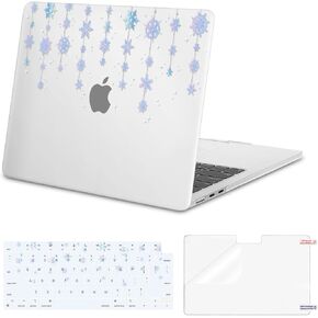 MOSISO Compatible with MacBook Air 13 inch Case 2025 2024 2023 2022 M3 A3113 M2 A2681 Touch ID, Plastic Hard Shell Case&Keyboard Cover&Screen Protector for MacBook Air 13.6 inch Case, Blue Snowflakes