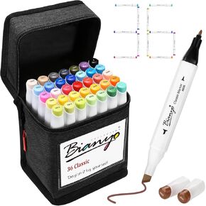 Bianyo 180 Colors Alcohol Markers Set, Dual Tip Fine & Chisel Art Markers for Drawing, Sketching & Coloring – Includes Black Canvas Bag with Customizable Card, Perfect for Artists & Crafters