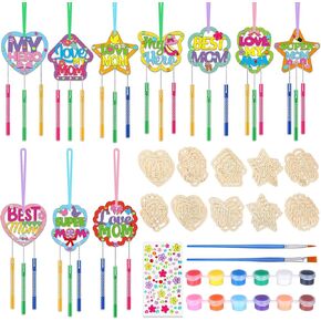 Doublefill 30 Pack Wind Chime Kit تجعلك تملك أمًا أمًا للرياح الحرف اليدوية DIY تلوين حرفة عيد الأم الخشبية لعيد ميلاد أمي.