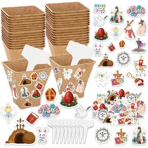 ertyjikg garden paper pot kit ، نباتات زهرة الزهور الحرف الربيع ، بما في ذلك 30 حزمة أواني خث مربعة مع ملصقات رغوة لاصقة وملصقات نباتات بلاستيكية للأطفال ديي ، العلوم ، زخرفة الفصول الدراسية