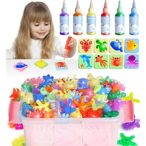 مجموعة Toy Toy Magic Water Water - مجموعة حيوانات مائية مصنوعة يدويًا - 6 ألوان （100ml 3.4us fl.oz） Magic Gel Aqua Art 8 Moulds Squishy Maker - Party Fafor