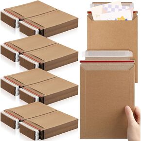 Fainne 200 Pack 6x8 Inches Photo Documents Mailer Lightweight Self Adhesive Cardboard Envelope Rigid Mailers 250gsm Shipping Envelopes for Picture Documents, Cd (Kraft Color)