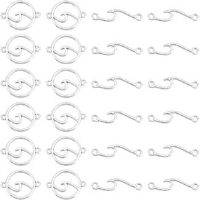 UNICRAFTALE about 80pcs Tibetan Style Hollow Wave Links 2 Styles Antique Silver Zinc Alloy Ocean Connector Charms Metal Flat Round Links Pendant for for Outdoor Beach Lovers Surf Climbers 7~19.5mm