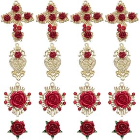 SUNNYCLUE 1 Box 32Pcs Rose Charms 3D Rose Flower Connector Charms Bulk Red White Rose Flowers Links Valentine's Day Linking Connectors Double Loop Charms for Jewelry Making Charm DIY Craft Supplies