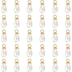 PATIKIL Pearl Charm, 50 Pcs Pearl Beads Teardrop Faux Pearl Pendant Charm with Loop for Jewelry Making Bracelets Earrings
