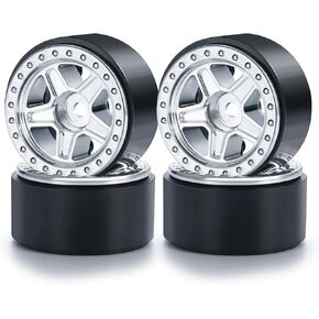 4PCS 1.0inch Wheel Rims RC Plastic 5-Spokes Beadlock Wheel Rim Hub for Axial SCX24 Deadbolt All 1/24 Scale RC Crawler Upgrade Parts Accessories (Titanium)