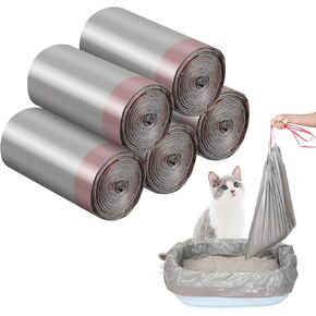 Tinlade 50 Count Jumbo Cat Litter Box Liners Large Drawstring Cat Litter Liners Bags Unscented Tear Resistant for Trash Waste to Keep Your Home Clean(36 x 18 Inch,Gray, Red)
