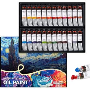 LIGHTWISH Oil Paint,24 x 20 ml / 0.67 oz, Vibrant Colors, Non-Toxic Oil Paints for Canvas Painting, Oil Painting Supplies for Adult Beginners Professional