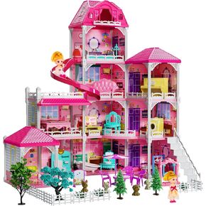 Temi Villa Toys for 3 4 5 6 7 7 8 سنوات فتيات - 3 طوائف 6 غرف ، ومسرحيات داخلية مع شخصين ألعاب ، وأثاث اللعب والملحقات ، والفتيات التظاهرات ، وبناء الألعاب ، والهدايا.