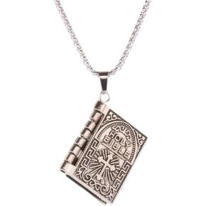 Holy Bible Book Pendant Necklace, Openable Prayer Bible Verse, Religious Christian Necklace for Men and Women