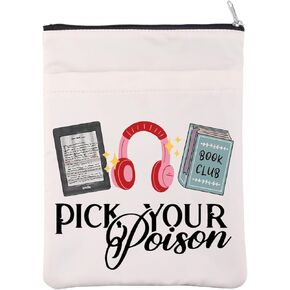 Bookish Book Lovers Book Sleeve Book Club Book Cover Kindle Audio Book Reader Gift Pick Your Poison Pouch for Bookworm Bibliophile (PickPoison3ReadBS)