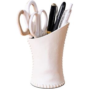 Beige Leather Pen Holder for Desk, Resin Modern Office Pencil Holder, Accessories & Workspace Organizer, Makeup Brushes Cup Holder - Multifunctional Office Supplies for Home, School, Heavy Non-Slip