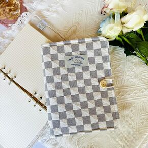 Cloth Cover A5 Journal Notebook, Adorable Embossed Printing Fabric Cloth Scrapbook, Refillable Loose Leaf Paper College Ruled Notebook Spiral Journal for Work Travel Art Gift (Checkerboard)